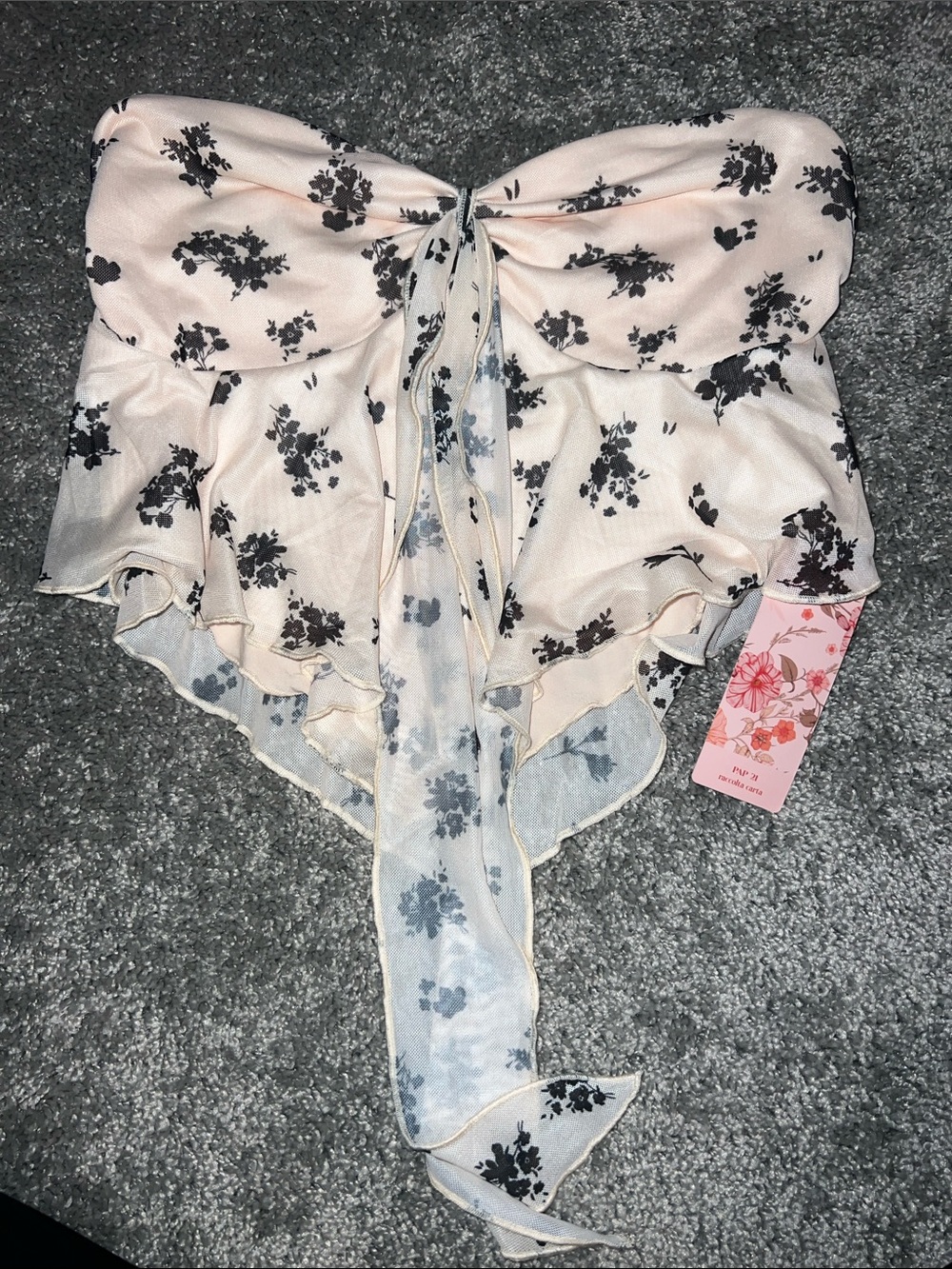 SHEIN Pink Floral Strapless Handkerchief Crop Top